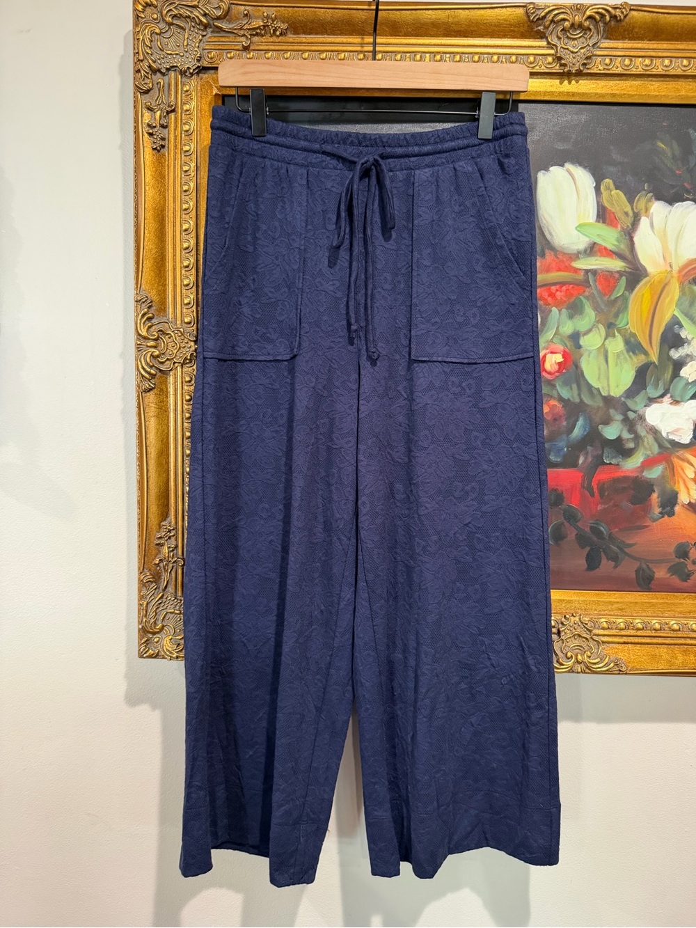 Bobeau Navy Wide-Leg Drawstring Patch-Pocket Pants